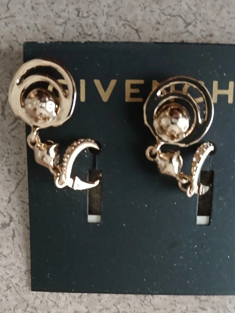 Givenchy Gold Crystal Drop Earrings - Light Champagne Accents